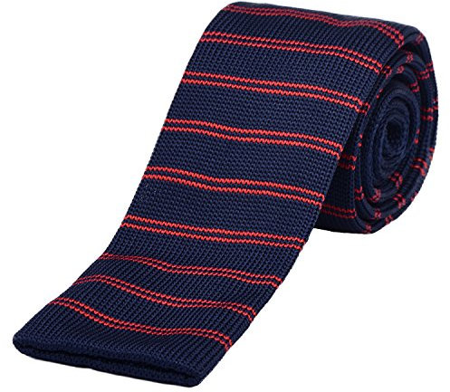 DonDon schmale Strickkrawatte 5 cm dunkelblau rot gestreift