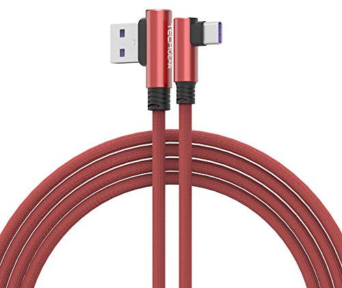 TECHGEAR USB C Cable, 1.5M Type C 90 Degree Right Angle Sync & Fast Charge Cable Compatible with Samsung S25 S24 S23 S22 S21 A15 A36 A55 5G, Pixel 9 8, OnePlus, Oppo Find X8 X5, Redmi Note, Moto etc