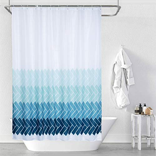 MORNITE Duschvorhänge für Gästebad, wasserdicht und waschbar, aus Polyestergewebe, 12 Haken, Ringe, Blau, 72 x 72 cm, 36 Zoll W x 72 Zoll, L/Kunststoff, blaugrün und weiß.