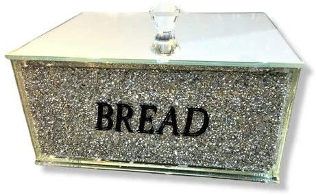 Increíble regalo grande plata triturada cristal espejo panera contenedor para cocina