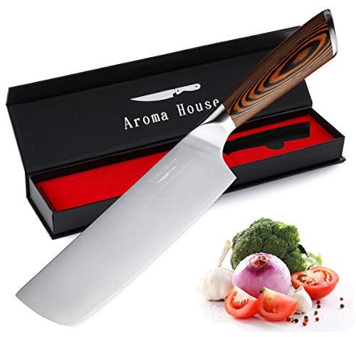 Aroma House Couteau de chef Nakiri 7 pouces,Profi Couteau de cuisine,Couteau tout usage Couteau à Légumes Lame de couteau très tranchante avec manche pour Cuisine,Hôtel