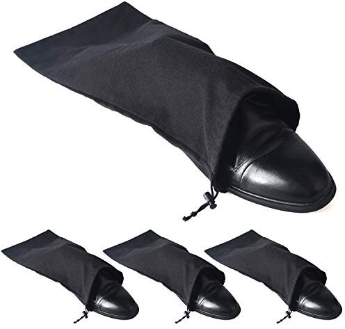 BlesMaller Borsa porta scarpe per uomo e donna 100% cotone con coulisse per protezione da viaggio e custodia delle scarpe(Nero, set di 4)