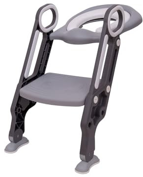 Straame Toddler Toilet Ladder Seat - Adjustable Potty-Training Seat, Soft Cushion Seat and Anti-Slip Steps Design - Easy to Install Portable Children Potty Training Chair (Grey-White)