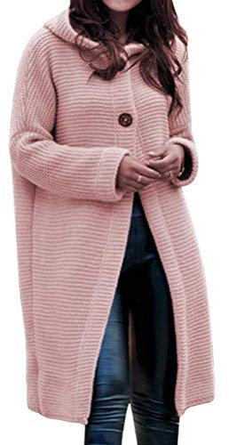 Onsoyours Gilet Femme Cardigan Long en Tricot Veste Ouvert Épais Manches Longues Pull Gilet Chaud Pull Gilet Chaud Casual Capuche Manteau Sweater Hiver Chandail Outwear Rose XL