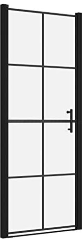 vidaXL Duschtür mit Edelstahlgriff Pendeltür Nischentür Duschkabine Schwingtür Duschabtrennung Dusche Duschwand Hartglas 91x195cm Schwarz