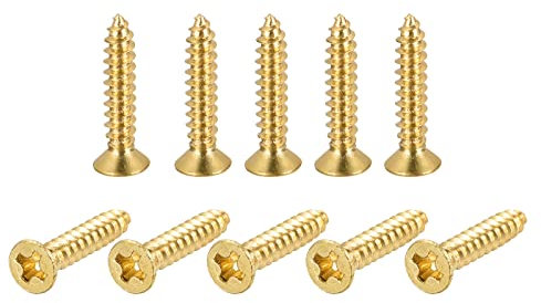 sourcing map Brass Wood Screws, M3.5x20mm Phillips Flat Head Self Tapping Connector for Door, Cabinet, Wooden Furniture 15Pcs