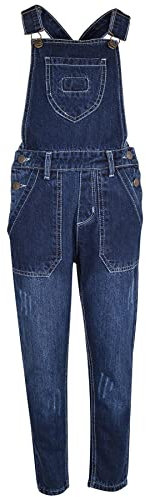A2Z 4 Kids Girls Denim Dungaree Ripped Jeans Full Length - Dungaree D83 Dark Blue 11-12