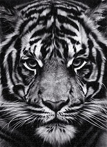 Puzzle für Erwachsene, 1500 Teile, Schwarz-Weiß-Tiger, herausforderndes pädagogisches Stressabbau-Spielzeug für Erwachsene und Kinder