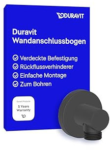 Duravit Universal Wandanschlussbogen, Brauseanschlussbogen mit runder Wandabdeckung, Schlauchanschluss, Schwarz Matt