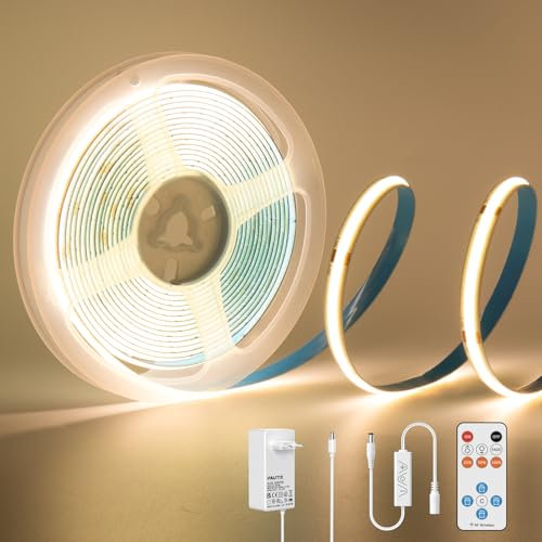 PAUTIX COB LED Strisce Bianco Caldo 3000K, 24V 3m 480LEDs/M Super Bright dimmerabili Luci a nastro LED sotto l'armadio con telecomando RF a 18 tasti per cucina Camera da letto Casa fai da te