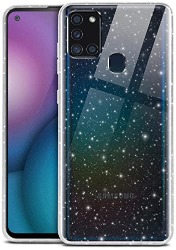 moex Sparky Case für Samsung Galaxy A21s Hülle mit Glitzer Effekt aus Silikon, durchsichtige Handyhülle dünn und weich, Schutzhülle transparent glitzernd Design Cover, Klar