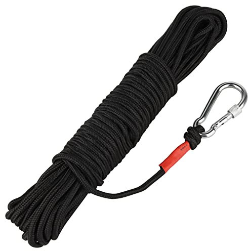 Cuerda de seguridad de alta resistencia, cuerda de nailon trenzado, cuerda de escalada, cuerda de pesca, cuerda de rescate con mosquetón, alta resistencia (6 mm, negro)