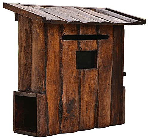 Hölzerner Garten-Briefkasten für den Außenbereich, mit Sichtfenster und Zeitungsrolle für den Außenbereich, Vintage-Briefkasten zur Wandmontage, braun