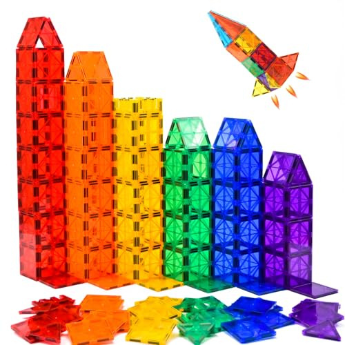 FNJO Magnetbausteine, 52-teiliges Magnetisches Bauset, Magnetische Bauklötze, Konstruktionsspielzeug für STEM Lernen, Geschenk für Jungen & Mädchen