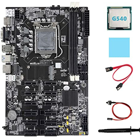 Lodokdre Placa base B75 12 PCIE ETH Mining + CPU G540 + cable , cable de interruptor, almohadilla térmica, placa base BTC Miner