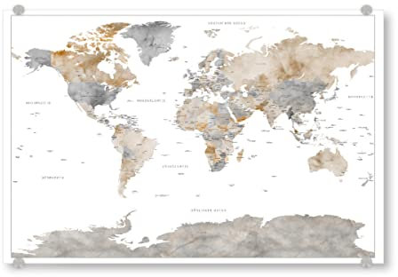 artboxONE Acrylglasbild 120x80 cm Kartografie Weltkarte auf Deutsch, Matteo - Bild Weltkarte