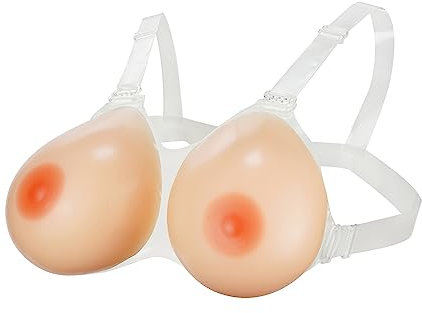 FESVINA Strap on Silikon Brust Formt Fake Boobs für Crossdresser Transgender Mastektomie Cosplay D Cup 1000g/Paar