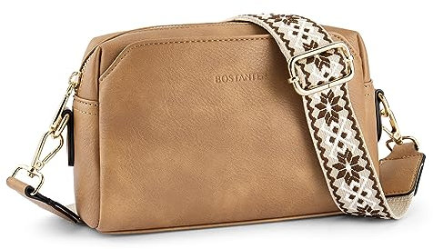 BOSTANTEN Damen Crossbody Bag mit verstellbarem Farbigem Riemen, Damen Umhängetasche aus PU Leder, Schultertasche für Frauen
