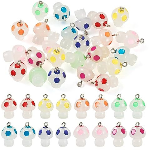 Beadthoven Leuchtende Pilz-Anhänger, durchscheinende Pilz-Charms, fluoreszierend Mini-Harz baumelnde Anhänger, leuchten im Dunkeln,Pilz-Anhänger für DIY-Armbänder, Schmuckherstellung, 32 Stück