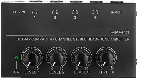 liovitor Black HA400 Headphone Amplifier 4-Way Monitor Headphone Amplifier with UK Plug AC100-240V