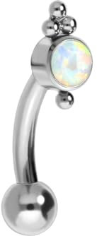 PIERCINGLINE Titan Banane mit Push Fit SYNTH. OPAL + KUGELN Piercing Auge Ohr Helix Tragus Conch 1,2 x 6 mm Silberfarben