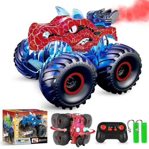 Monster Dinosaurier Truck 2.4 GHz Brüder Auto Fernbedienung Licht und Sound Sprühen All Terrain Spielzeug Auto Geschenk für Kinder ab 3 Jahre