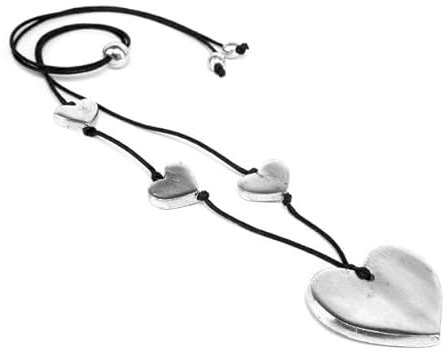Vestopazzo Pendente Cuori Piatti. Collana Filo Regolabile con ciondoli Cuori Realizzati in Alluminio 100% Riciclato. Lavorazione Artigianale. Nickel Tested. AL04175