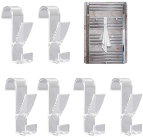 Wekuw 6 Stück Haken für Handtuchheizkörper, Handtuchhalter Heizkörper, Bad Hacken für Handtuchheizkörper, Heizkörperhaken, Haken für Rundheizkörper, für alle Gängigen Heizkörper (Transparent)