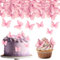 TIESOME 48 Pcs Edible Butterflies for Cake Decorating, Vivid Butterfly Cake Topper Butterfly Cupcake Decorating for Wedding Birthday Anniversary Flower Themed Party Decorating Princess Games(Pink)