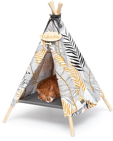 Outentin hundehöhle für kleine Hunde und Haustier – Stylish Katzenbett höhle – Modische hundehütte Indoor – Katzenzelt und cat House – viele Muster– Hunde und Katzen Tipi- 53x53x70cm - Blätter
