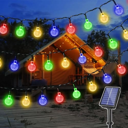 Ollny Solar Lichterkette Aussen wetterfest 12M 100 LED, IP65 wasserdicht Lichterkette Außen Solar mit 8 Modi, Solar Lichterkette Outdoor für Garten Terrasse Balkon Hochzeit(Bunt)