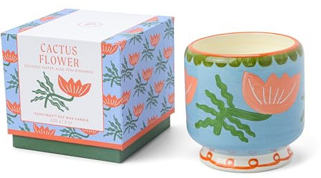 Paddywax Scented Candles Dopo Hand-Painted Ceramic Luxury Artisan Candle, 226g, Flower - Cactus Flower
