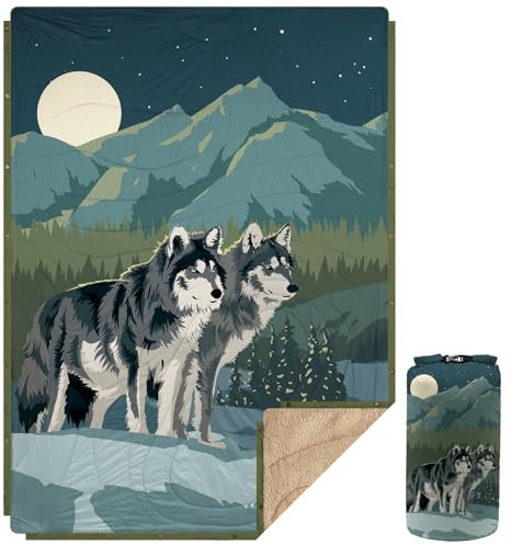 KawaGebo Kamp Campingdecke Ultraleicht Warm I Outdoor Reisedecke verstaubar I Camping Decke wasserabweisend für Wandern, Reisen, Hängematte,Van, Flugzeug DeckeI Thermal Sherpa & Ripstop,145x200cm