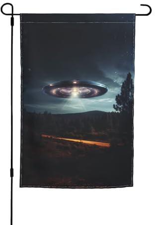 Ufo bei Nacht bedruckte Gartenflagge, 30,5 x 45,7 cm, saisonale Dekoration für Bauernhaus, Urlaub, Frühling, Outdoor