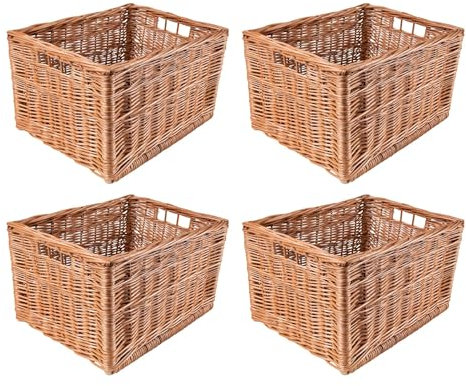 Creative Home 4 x Großer Weidenkorb Aufbewahrungskorb | 40 x 30 x 24 cm (+/- 2 cm) | Handgeflochten, Haltbar | Korb Geflochten Naturkorb mit Griffen Aufbewahrung | Für Spielzeug, Werkzeuge, Bad Korb