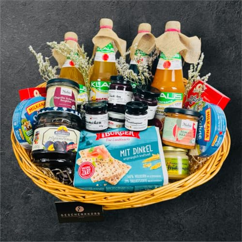 Bürofrühstück vegetarisch für 12 Personen | Stilvoll dekorierter Korb | Perfekt für ein gemeinsames Frühstück und Team-Meetings