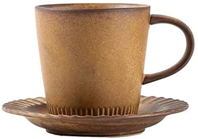 Yining-999 Tazas de café Juego de taza y platillo de café de cerámica rugosa Vintage, taza for beber for el hogar, esmalte de horno clásico para oficina y hogar