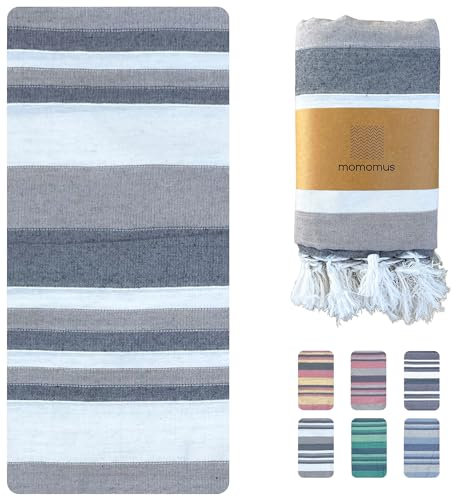 MOMOMUS Picknickdecke XXL für den Strand - Faltbar, Groß und Mit Fransen - Strandmatte/Stranddecke Sandfrei für Picknicks oder Leichte Campingdecke - Beige, 210x240 cm