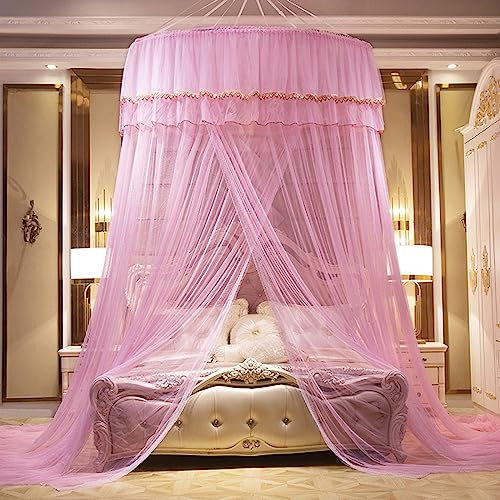 Walkervo Moskitonetz Bett Baldachin Prinzessin Betthimmel Moskitonetz Spitzen-Betthimmel Moskitonetz Doppelbett Einzelbett Moskiton Babybett Himmel Schlafzimmer Dekoration, Pink