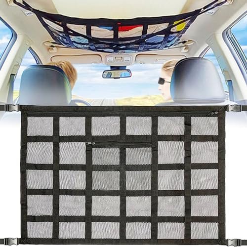 Qooloo Gepäcknetz Auto Doppellagige 90X65cm Autodach Aufbewahrung, Gepäcknetz Wohnmobil Camping Zubehör Aufbewahrungsnetz Camper mit ReißVerschluss, für SUV, Jeep, Van aus Nylon