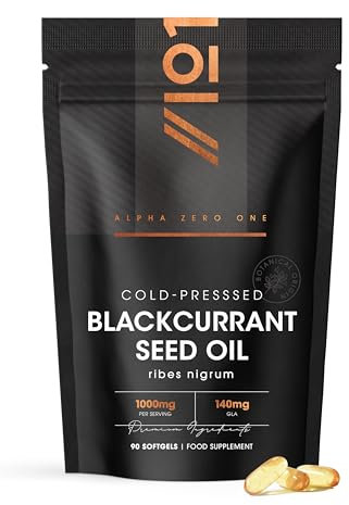Blackcurrant Seed Oil 1000mg – 90 Softgels – 105mg GLA Omega-6 Essential Fatty Acid from Cold-Presssed Blackcurrant Oil – Resealable and Recyclable Pouch by Alpha01