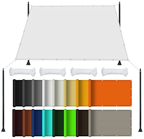 Sonnensegel 6 x 9 m Sonnensegel mit Ösen Nach Maß, Wasserdicht 98% UV Schutz inkl Befestigungsseile für Garten Terrasse, Weiß