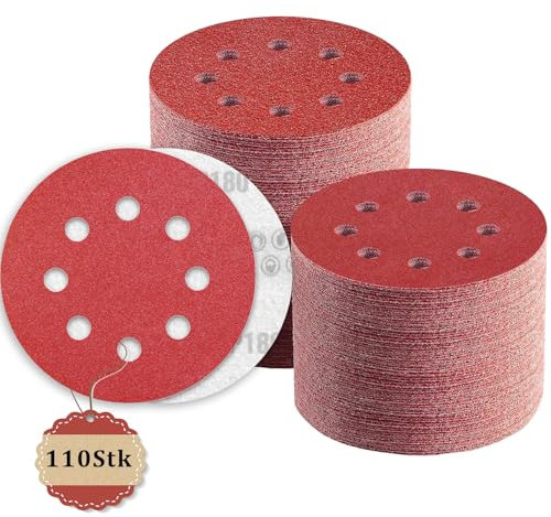 110 Stück Schleifpapier 125mm Klett 180 Körnung, 8 Loch Schleifscheiben 125mm Rund Klett für Exzenterschleifer by TWSTYFAL