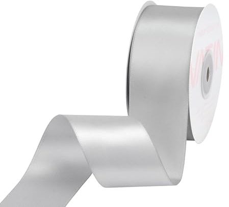 VATIN Double Face Silver Satin Ribbon 38mm Continuous 22m,Silver Polyester Fabric Ribbon use for Bows Bouquet, Gift Wrapping, Floral Arrangement Wedding Decoration