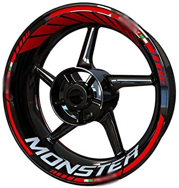 HRQCTIM Adesivo per Pneumatici per Moto Decalcomania per Ruote per Ducati per Monster 750 696 1200S S2R S4R 659 796 821 695 1100 937 1200 620 Adesivi per Ruote Moto(Rosso)