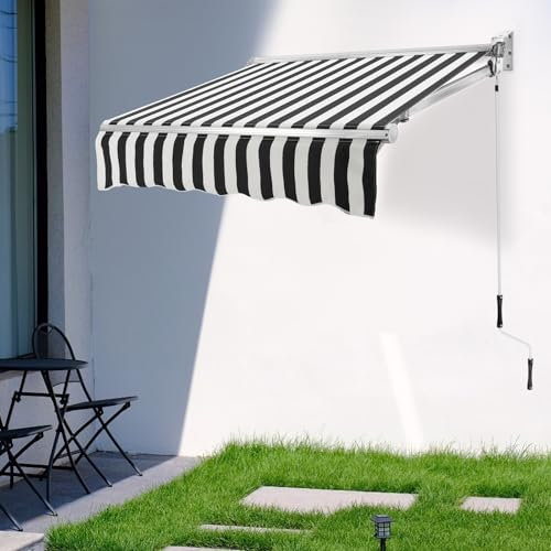 Toldo con brazo articulado, 150 x 100 cm, manual retráctil con manivela, toldo para camiones de comida, resorts, piscinas, jardines domésticos, terrazas (negro y blanco)