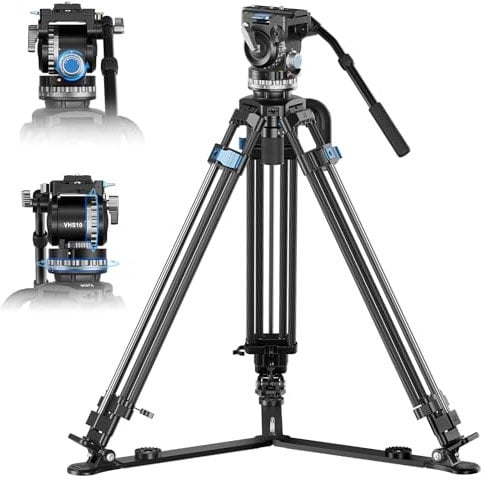 SIRUI SQ75+VHS10 Treppiede in Fibra di Carbonio, 71.7/182cm Treppiede Video con Testa Fluida Video Professionale, Controbilanciamento a 7 Stadi, Regolazione Tilt/Pan a 4 Stadi, Max 10 kg/22lb