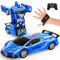 Tecnock 2 en 1 Voiture Télécommandée Transformateur de Gestuelle, 360 °Rotation RC Voiture, 2,4 GHz Robot de Conversion à une Touche avec LED, Voiture de Police Jouet Cadeau pour Garçon/fille 4-12 ans