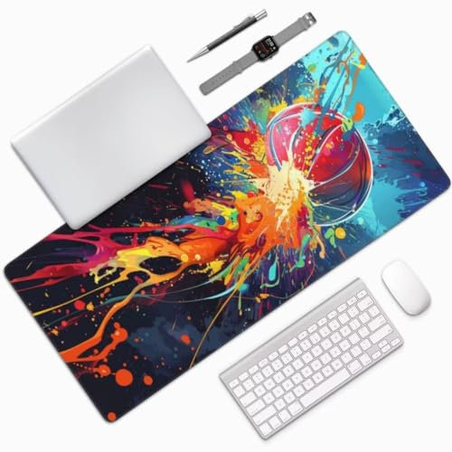 Bunt Mauspad XXL Mauspad 700x300 mm Schreibtischunterlage, Wasserdicht Mauspad Basketball Mousepad XXL, Gaming Mauspad Groß Verbessert Präzision und Geschwindigkeit, Gaming Zubehör Zimmer Deko -MU464