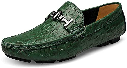 Asifn Verano Mocasines de Hombre Casuales Planos Cruzados para Hombre Mocasines Caminar Cuero Vestir Clásicos Negocios Zapatos Barco(Verde,41/42 EU,42 Tallas de la Marca